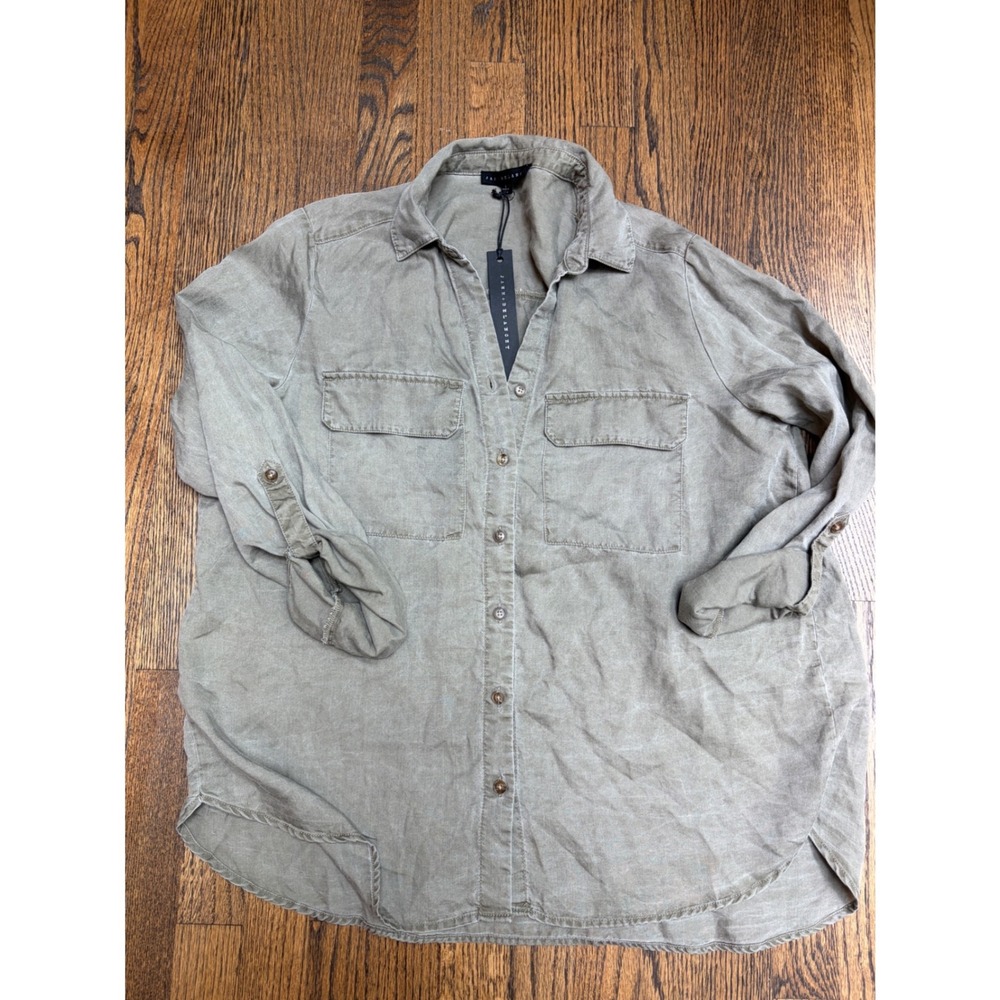 Jane + Delancey Button Down Women Large Olive Green Utility Gorpcore NWT